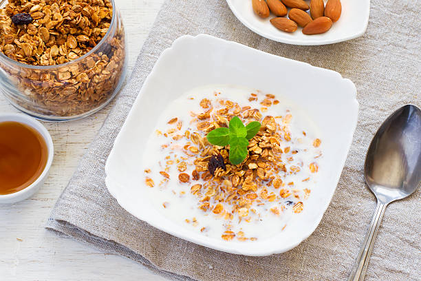istock Granola with milk, honey and nuts. healthy breakfast. 514641740