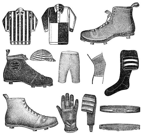 soccer equipment illustration was published in 1895 "lindeman catalogue" football socks stock illustrations