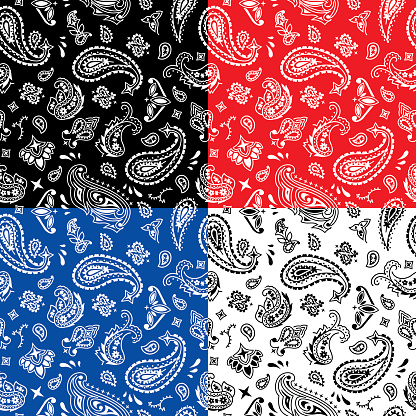 Seamless bandana pattern in 4 color versions.