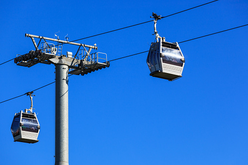 cable railway on a background of blue sky