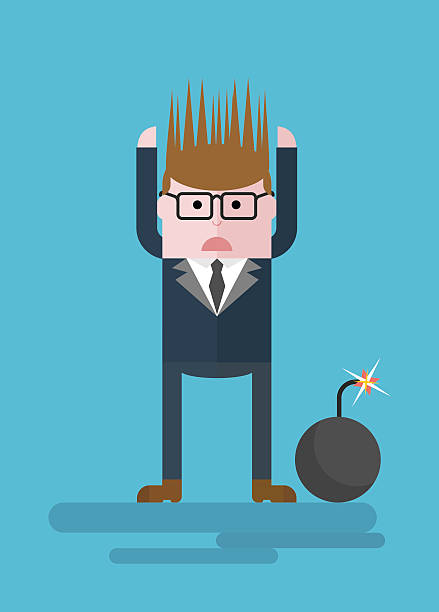 ilustrações de stock, clip art, desenhos animados e ícones de businessman_with_bomb - rocket smiling missile bomb