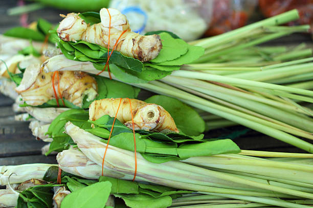 istock Lemongrass, galangal, kaffir lime leaves for soup. 514653207