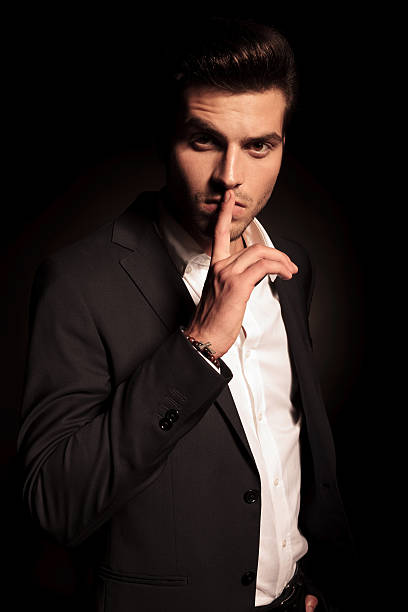 istock elegant fashion man making the quiet sign 514653295