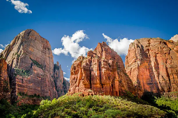 breathtaking view of three patriarchs in zion canyon national park