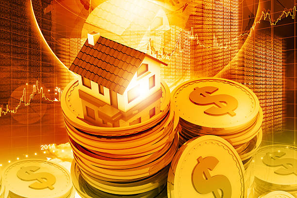 istock Digital illustration of house on money stack 514653743