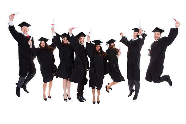 Frame made of  lots of flying graduation caps, isolated on white.