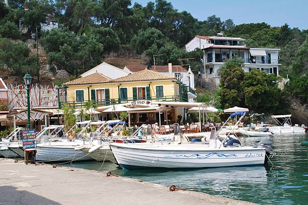 Lakka harbour, Paxos island stock photo