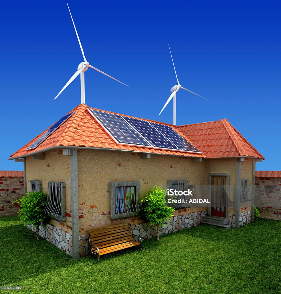 house with photovoltaic solar panel house energy saving concept background Architecture Stock Photo