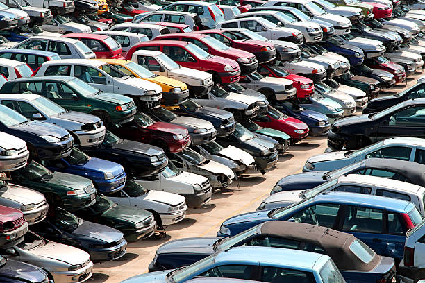 cars destroyed in the courtyard of the automobile junkyard several cars destroyed in the courtyard of the automobile junkyard junkyard photos stock pictures, royalty-free photos & images