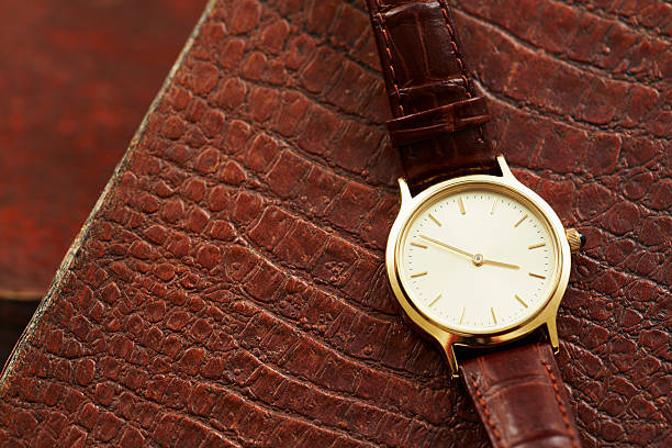 istock Luxury men's watch on leather, close up 514672393
