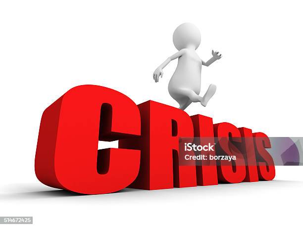White 3d Person Overcome Jumping Over Word Crisis Stock Photo - Download Image Now - Adult, Adults Only, Aspirations