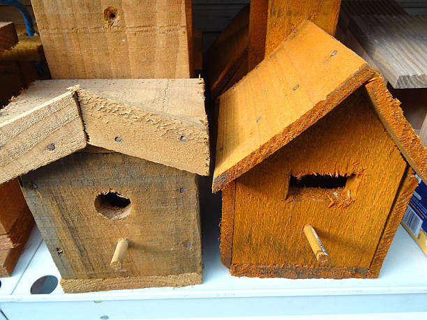 istock Image of wooden nest boxes, birdboxes, bird nesting boxes, perches 514677929