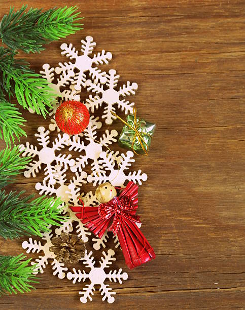 istock Christmas background decorations and  wooden snowflakes 514689213