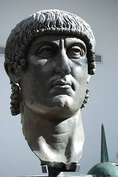 Ancient Gigantic Bronze head of Emperor Constantine in Rome Italy