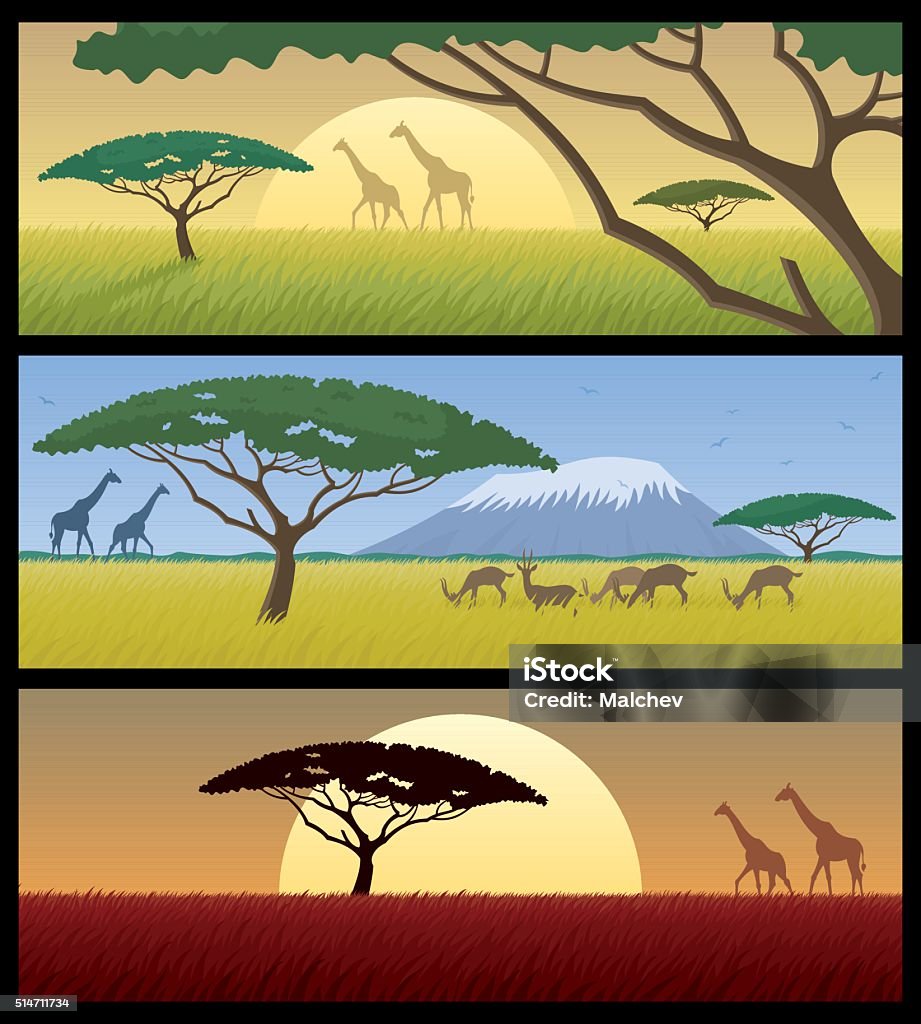 Africa Landscapes Three African landscapes.  Safari stock vector