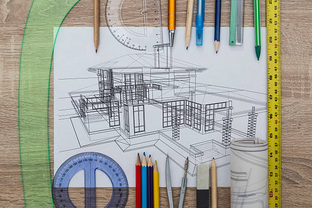 projeto e ferramentas - drawing compass architect blueprint planning - fotografias e filmes do acervo