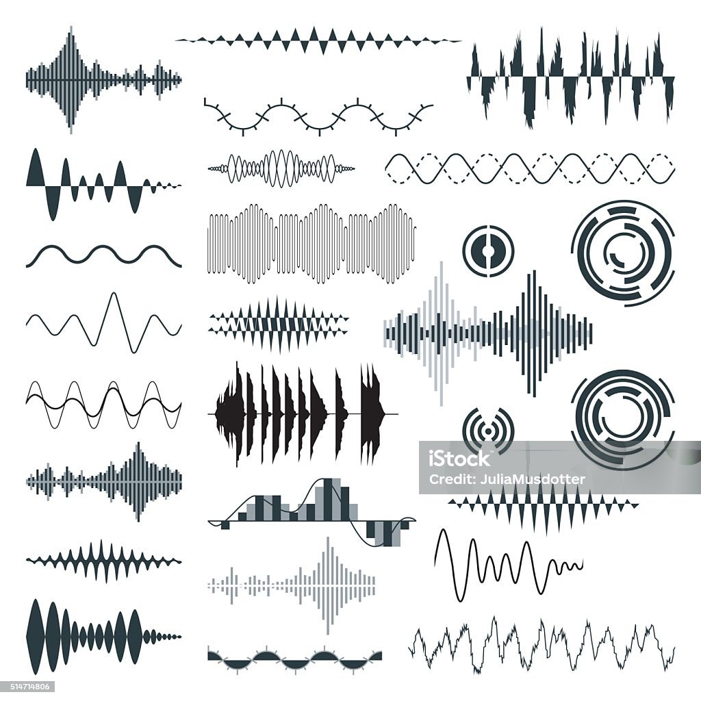 Vector Sound Waves Set. Audio Vector Sound Waves Set. Audio Equalizer Technology, Pulse Musical. Vector Illustration Earthquake stock vector