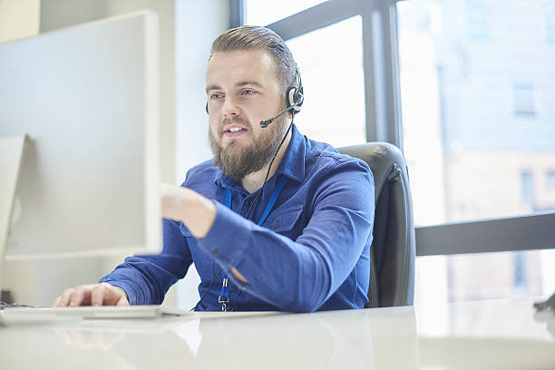istock on the headset phone 514716642