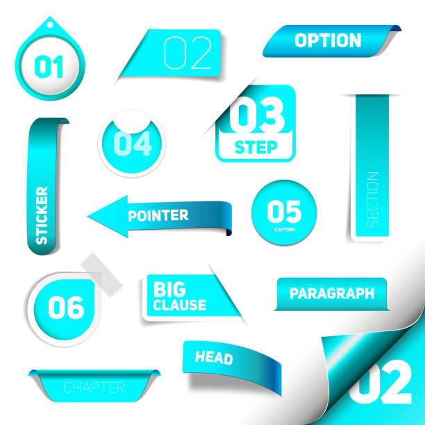 Set of blue vector progress step icons Set of blue vector progress step icons, version, labels, stamps, stickers, corners, tags - vector page number design stock illustrations