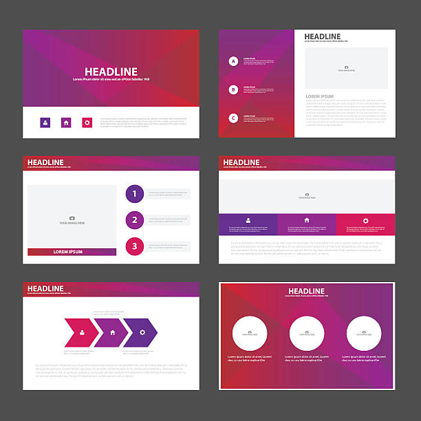 Purple pink presentation templates Infographic elements flat design set Purple pink presentation templates Infographic elements flat design set for brochure flyer leaflet marketing advertising powerpoint template stock illustrations