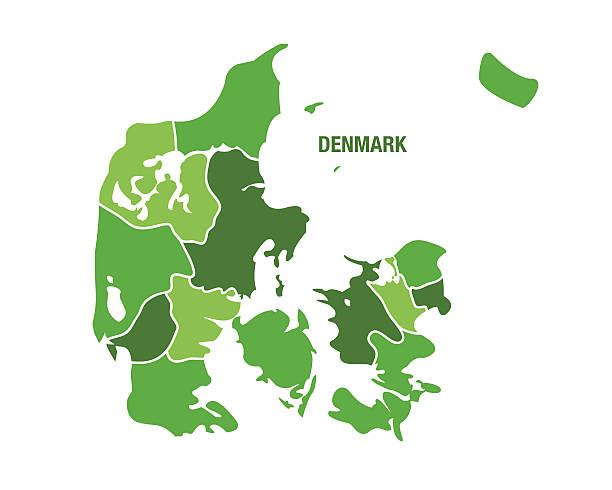 Denmark map with regions Vector map of Denmark with regions aalborg stock illustrations