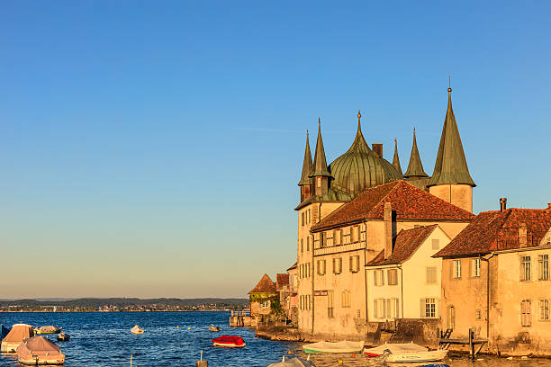 Schlosskirche Seen From Bodensee In Friedrichshafen Pier, Germany