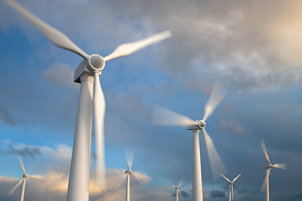 generador de wind turbines, borroso - wind turbine motion alternative energy wind power fotografías e imágenes de stock