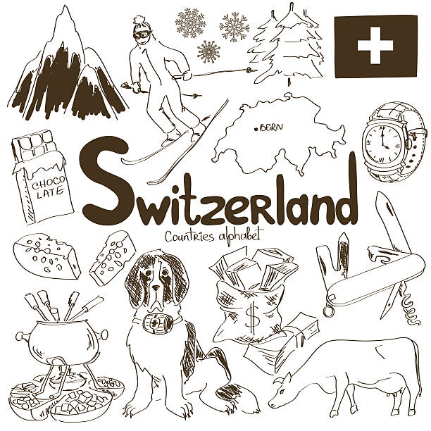 collection of switzerland icons - i̇sviçre illüstrasyonlar stock illustrations