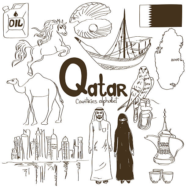 Collection of Qatar icons Fun sketch collection of Qatar icons, countries alphabet dhow stock illustrations
