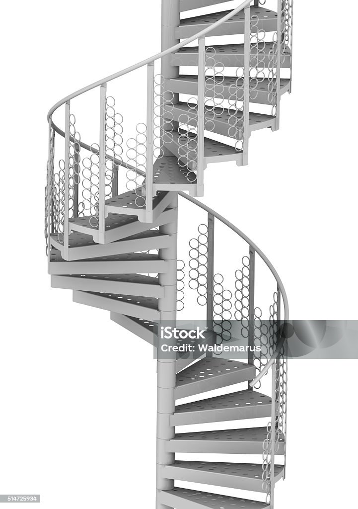 Spiral staircase Spiral staircase. Isolated on white background. The three-dimensional illustration Business Finance and Industry Stock Photo