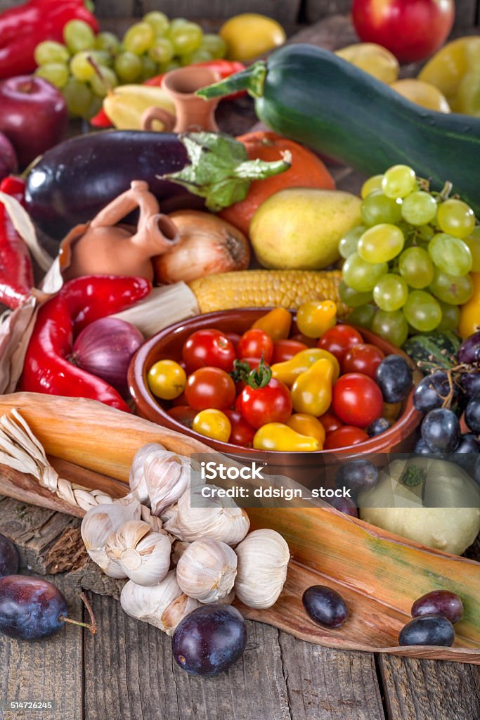 fruits and vegetables Autumn fruits, nuts and vegetables on the table Agriculture Stock Photo