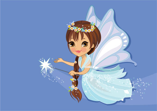 Fairy Pretty Fairy with a sparkly gown and wings and a magic wand. Perfect as wall art for kids or a greeting card. fairy wings stock illustrations