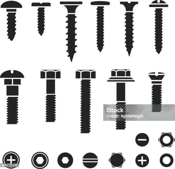 Silhouettes Of Wall Bolts Nuts And Screws Stock Illustration - Download Image Now - Screw, Bolt - Fastener, Icon Symbol