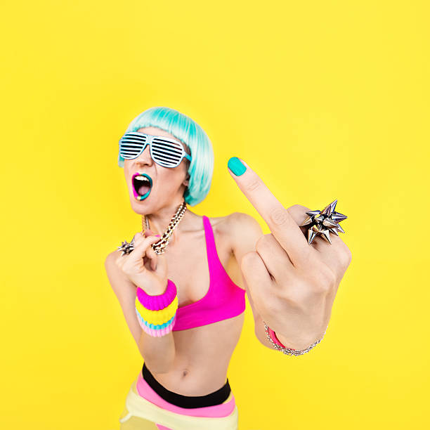istock bad girl party showing middle finger 514727059