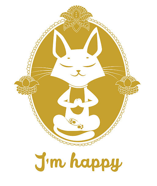 ilustrações de stock, clip art, desenhos animados e ícones de meditando gato vector. gato e fofinho mensagem estou satisfeito. - flower single flower zen like lotus