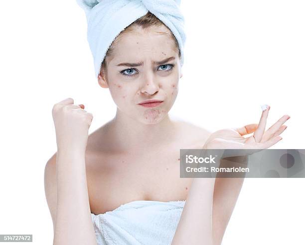 Scowling Girl In Shock Of Her Acne Stock Photo - Download Image Now - Acne, Teenage Girls, Adolescence