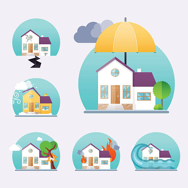 House insurance business service icons template. Property insura House insurance business service icons template. Property insurance. Big set house insurance. Vector illustration concept of insurance. property damage stock illustrations