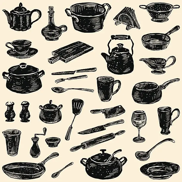 Vector illustration of silhouettes of the kitchenware