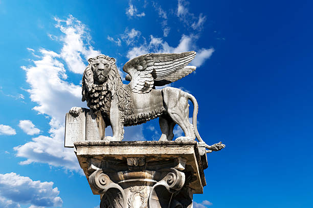 The winged lion of St Mark, symbol of the Venetian Republic, in Piazza delle Erbe, Verona (UNESCO world heritage site), Veneto, Italy