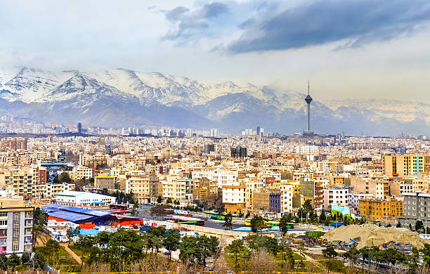 vista di teheran dalla torre azadi - teheran foto e immagini stock