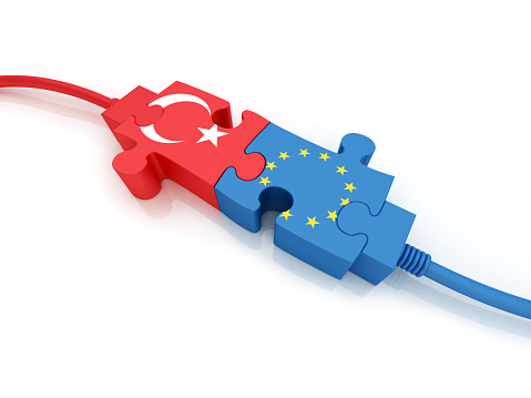 Turkey and European Union. Digitally Generated Image isolated on white background