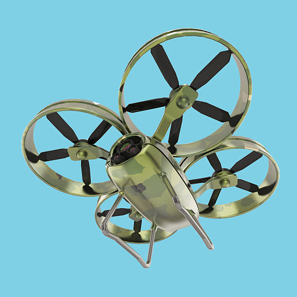 istock one military quadrocopter drone with  camera, camouflage paint isolated render 514733214