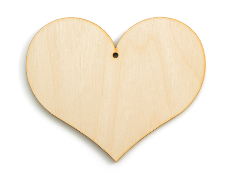 wooden heart form isolated on white background