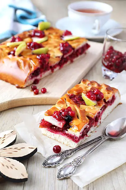 Berry pie with cranberries and apple