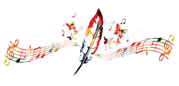 творческий перо с бабочками - music sheet music treble clef musical staff stock illustrations