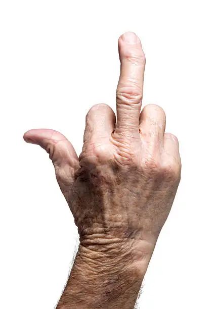 Photo of weathered senior hand showing the finger