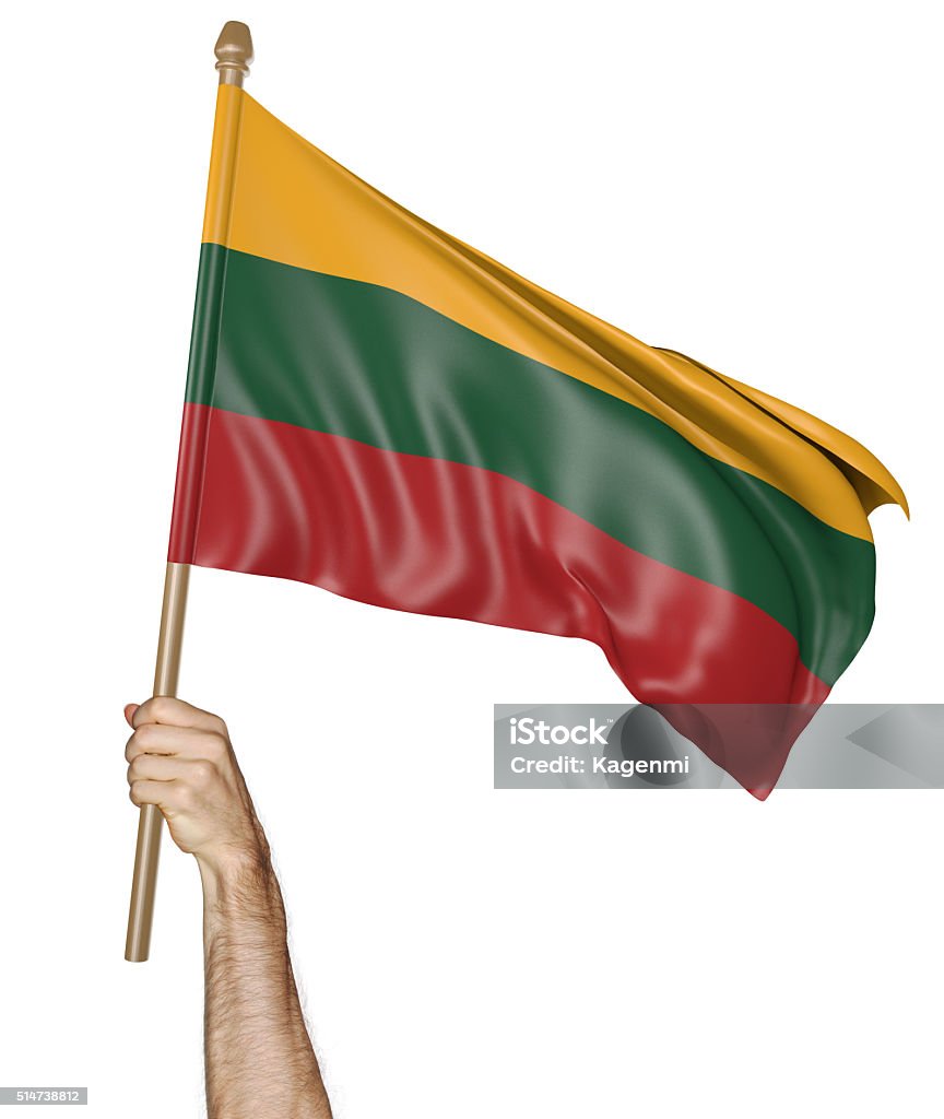 Mão orgulhosamente acenando a bandeira nacional da Lituânia - Foto de stock de Acenar royalty-free