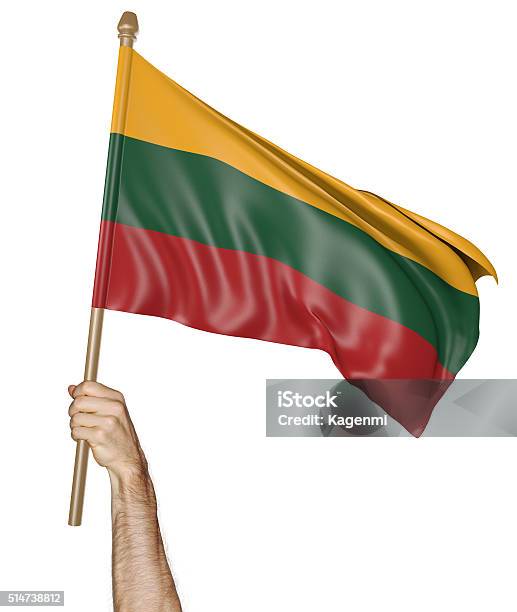 Foto de Mão Orgulhosamente Acenando A Bandeira Nacional Da Lituânia e mais fotos de stock de Acenar