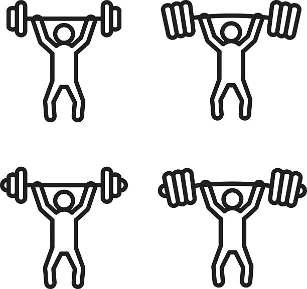 ilustraciones, imágenes clip art, dibujos animados e iconos de stock de levantamiento de pesas en limpio o icono de arranque en cuatro las variaciones. ilustración de vectores, - muscular build men human muscle body building exercises