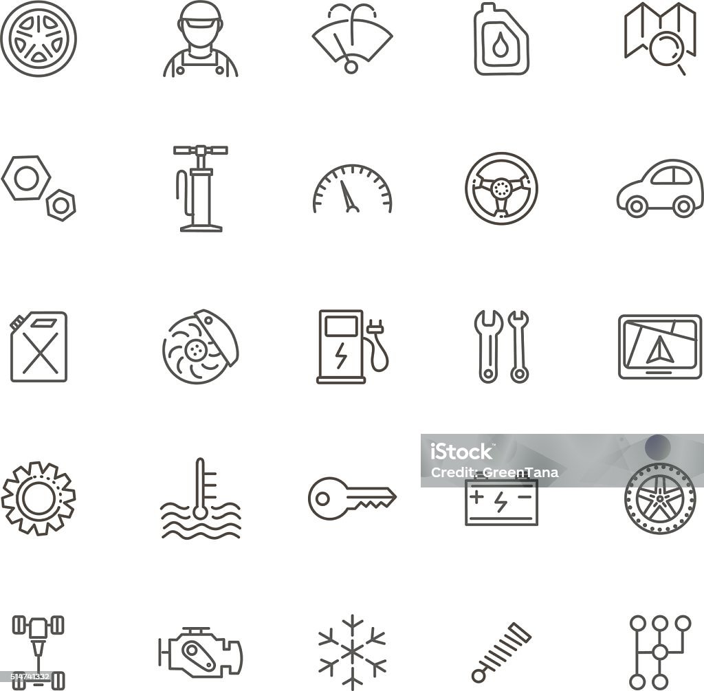 Outline icons. Car parts and services vector icons Icon Symbol stock vector